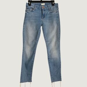 Mother Looker Ankle Fray Jeans Tourist Trap Blue Skinny Raw Hem 1431-348 Size 27